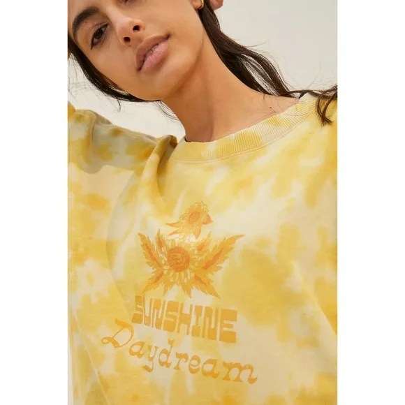 Anthropologie Sun Keep Sunshine Daydream Sweatshirt Yellow Dye Size Small - Picture 3 of 6